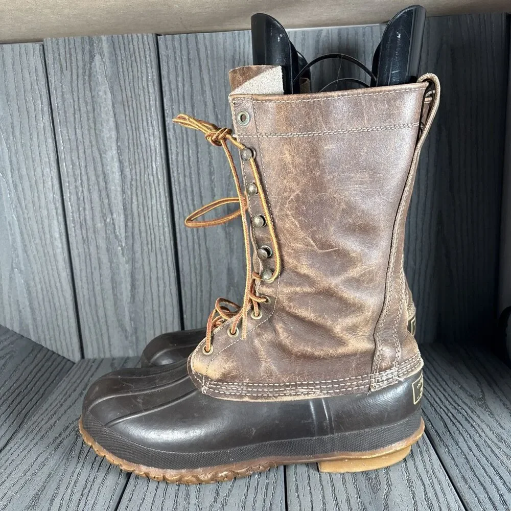 Vintage LL Bean Boots Men's 10 M Brown Leather Duck Hunting Tall 12